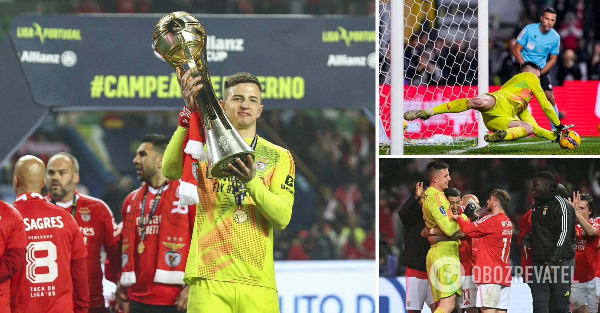 Benfica's Ukrainian goalkeeper receives standing ovation after saving 11-meter shot in winning match against Sporting. Video