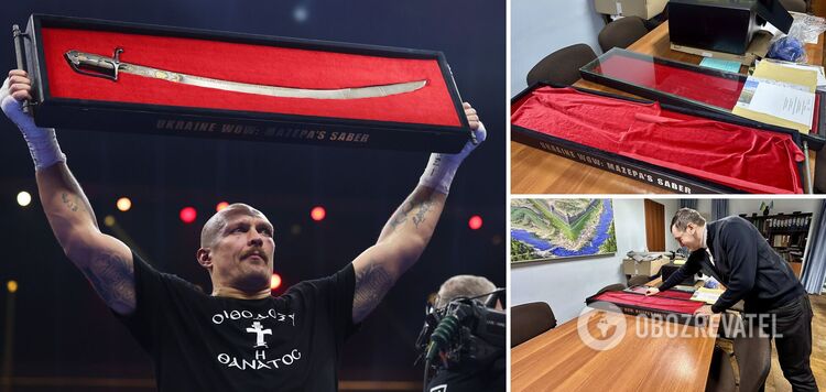 "Bez zbędnego hałasu i wycie na bagnach". Wyszło na jaw, co stało się z szablą Mazepy, którą Usyk odebrał po walce z Furym. Fot.