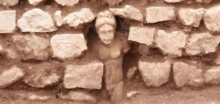 A young man in the wall. A unique find was discovered on the ruins of the ancient city of Philippi