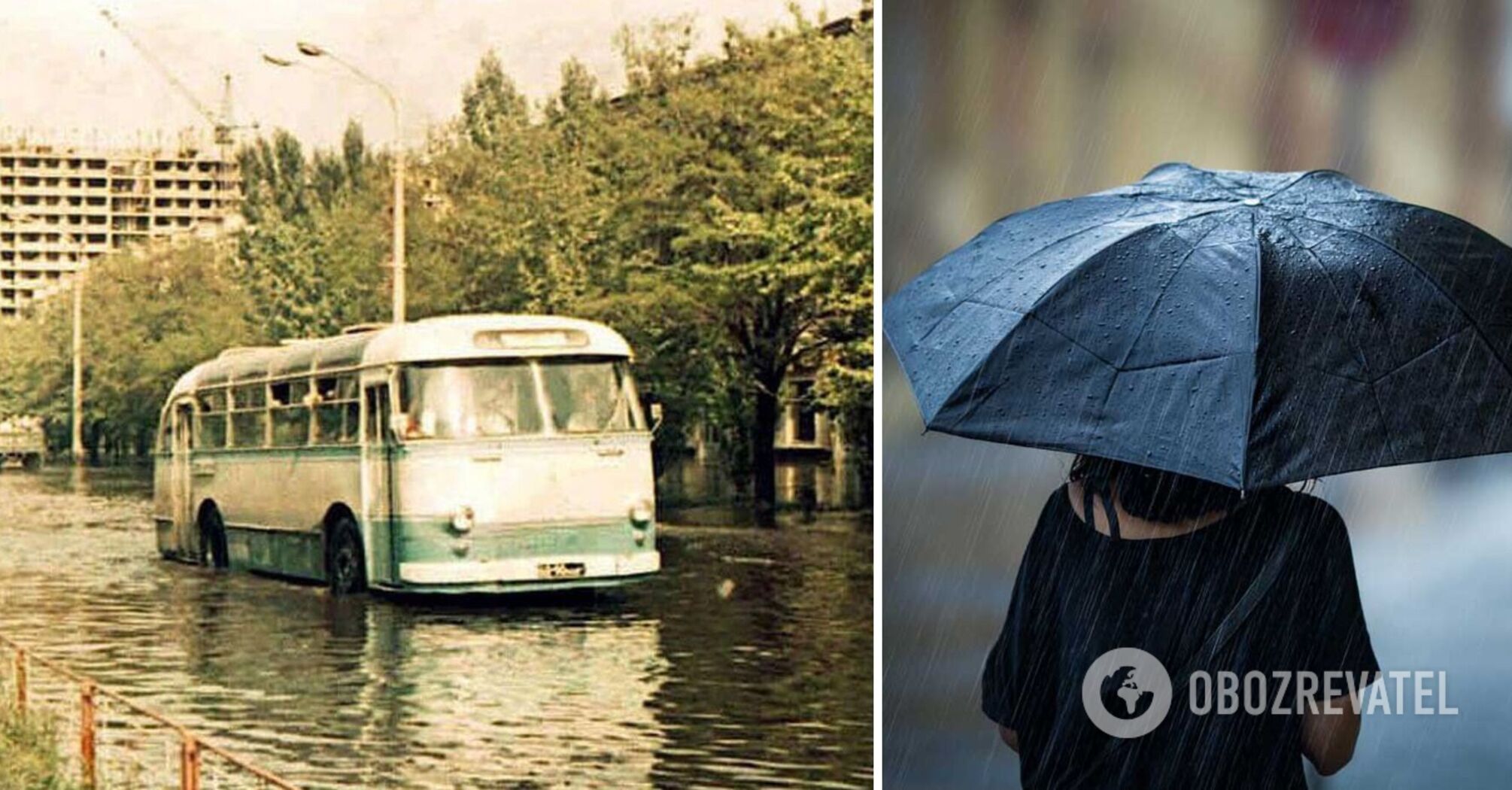 A river instead of a road: here is what flooding near Darnytska Square in Kyiv, caused by heavy downpour, looked like in 1971. Rare photo