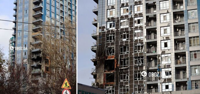 Сгорело несколько квартир, есть существенные повреждения дома: последствия попадания в ЖК на Печерске в Киеве. Фото