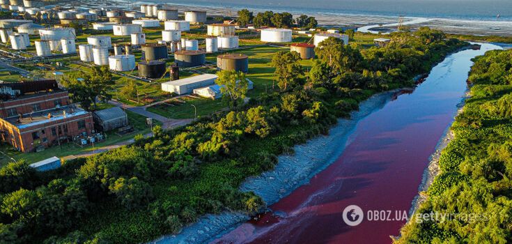 A river near Buenos Aires has turned blood red and scared residents. Photos, video