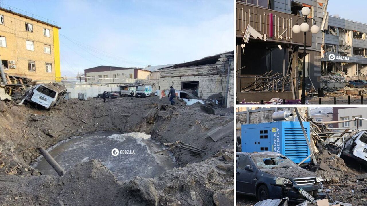 A deep crater from a Russian missile, damaged buildings and cars: the aftermath of the morning Russian attack on Kyiv. Photo report
