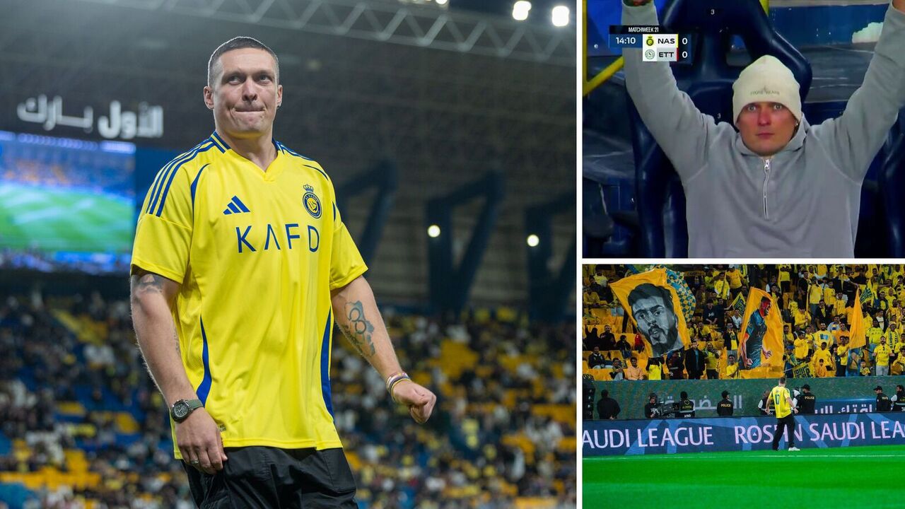 Usyk wbiegł na stadion przed meczem piłki nożnej w Arabii Saudyjskiej i zaimponował trybunom swoim występem. Fot. fakt