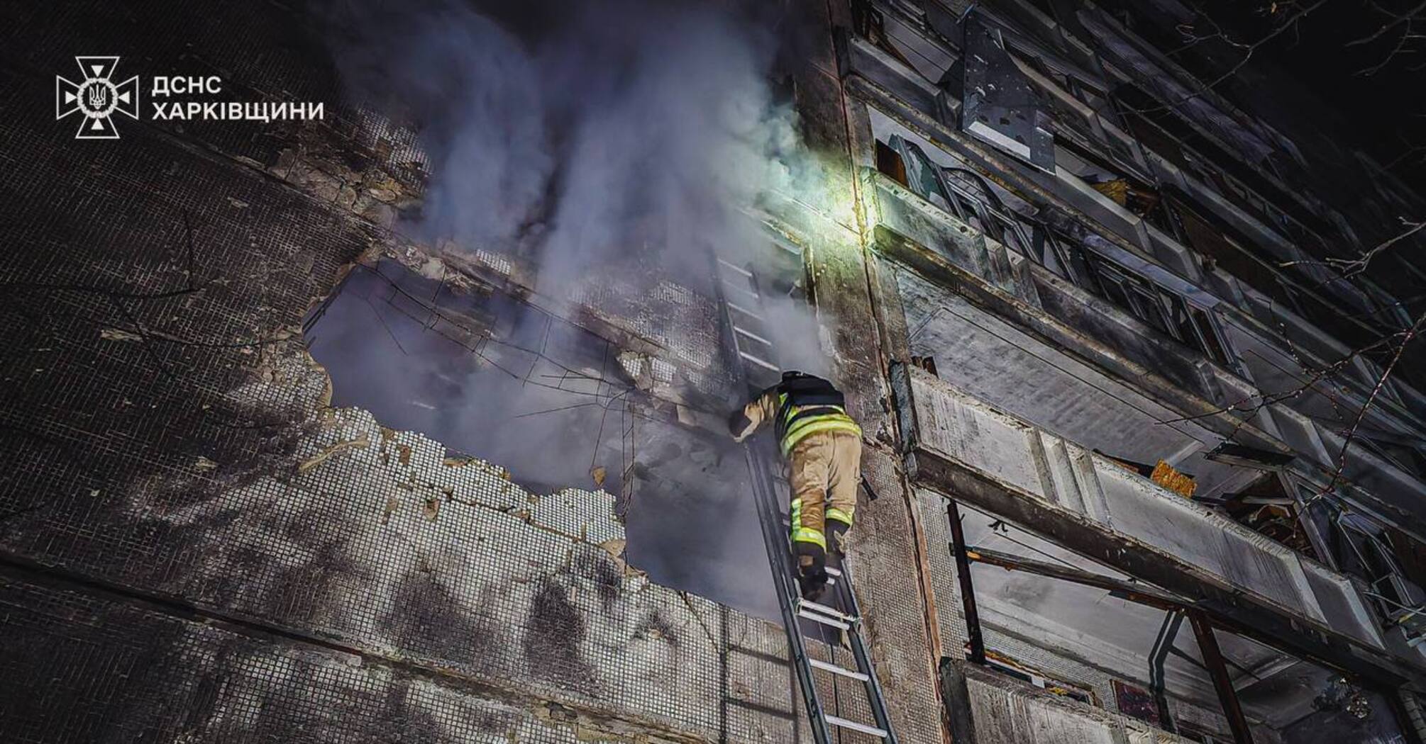 A high-rise building damaged and two people injured in Russian drone strike on Kharkiv. Photo