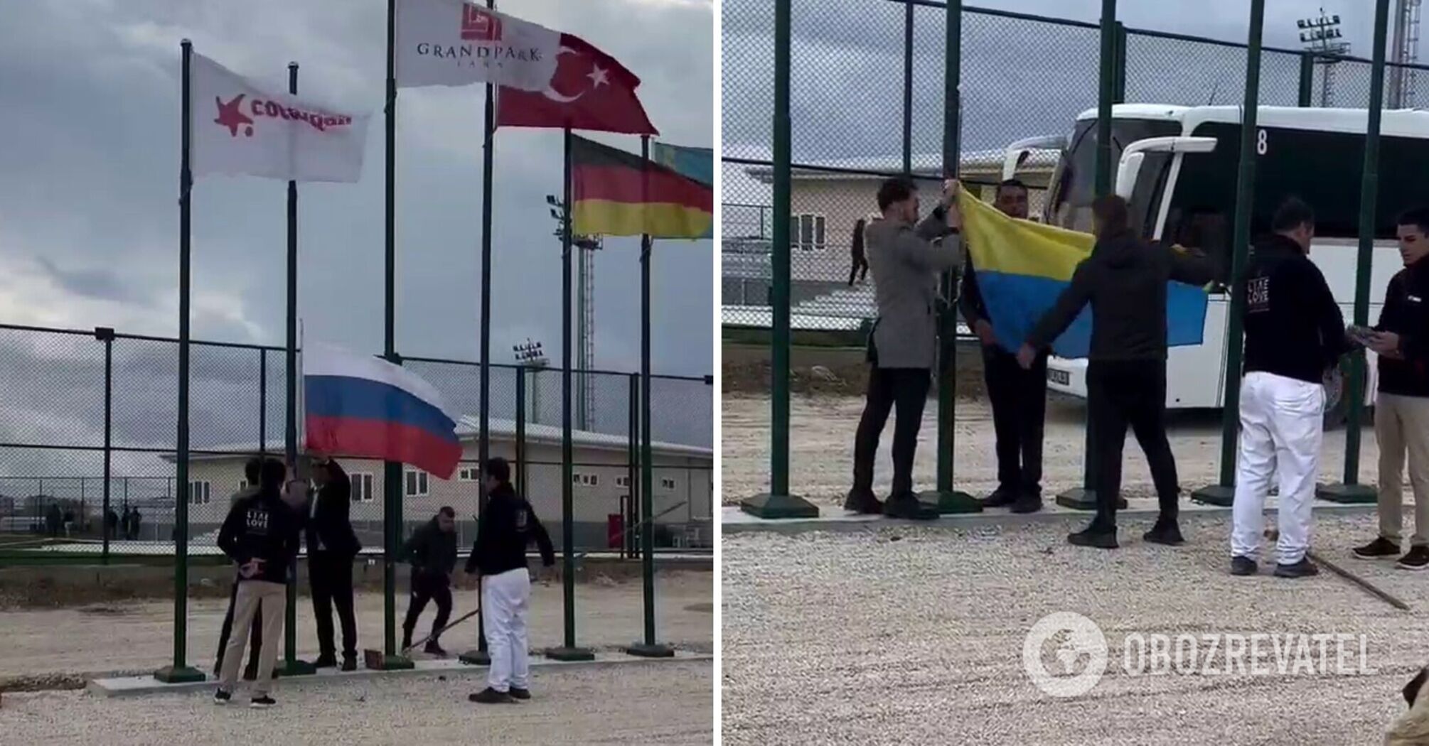 Turks replace Russian flag with Ukrainian one before football match. Video