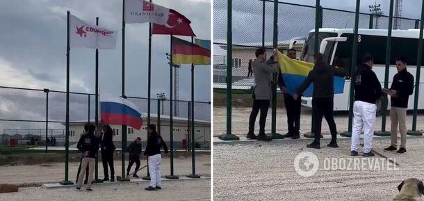 Turks replace Russian flag with Ukrainian one before football match. Video