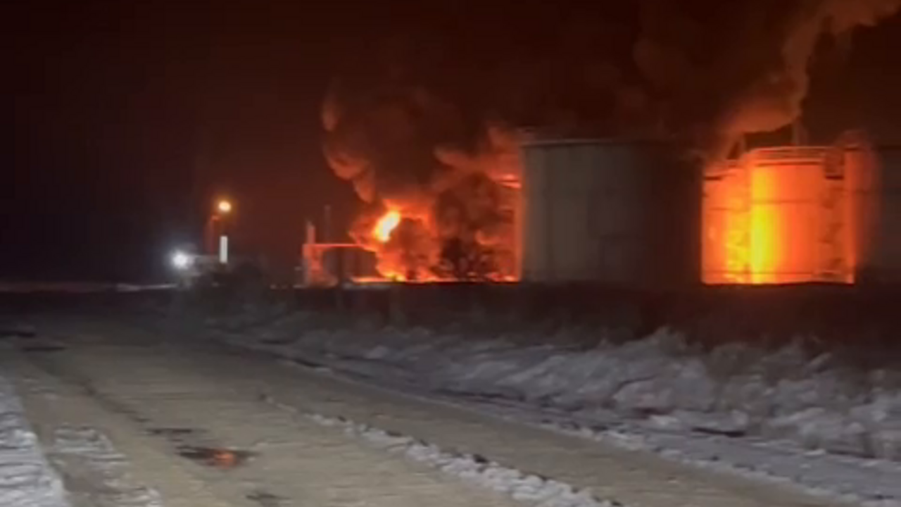 A fire broke out at an oil depot in the Krasnodar region after a drone attack. Video