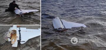 W obwodzie kijowskim saperzy i nurkowie "wyłowili" z Dniepru wrak wrogiego drona. Zdjęcie