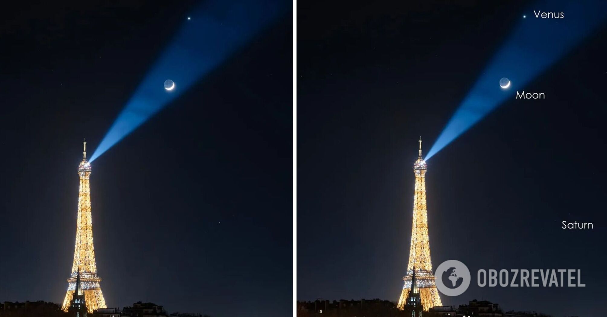 Parada planet: fotograf wykonał niesamowite zdjęcie Wenus i Księżyca tańczących nad Wieżą Eiffla