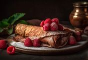 Delicious cocoa pancakes with cherries